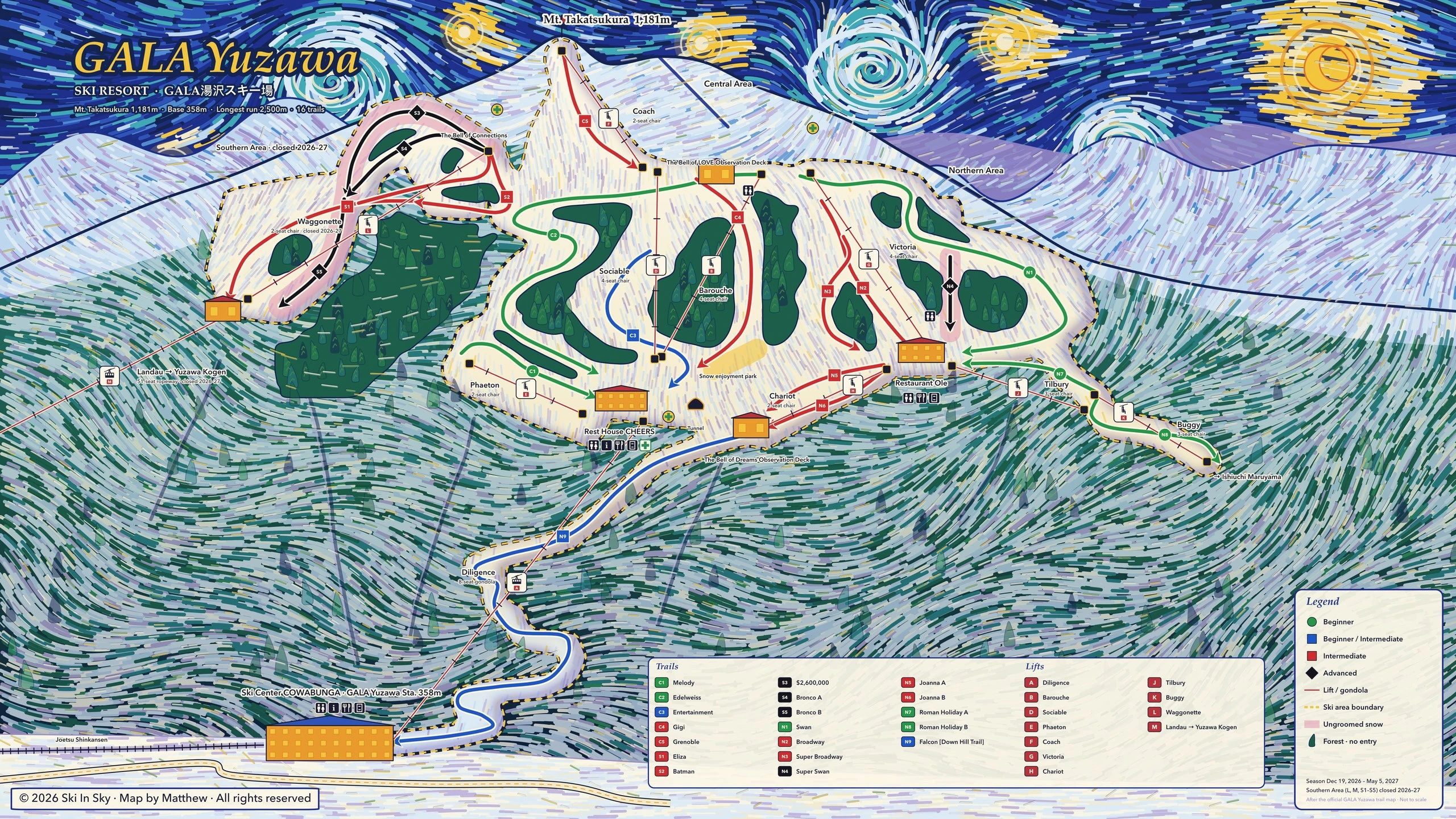 GALA Yuzawa trail map, painted