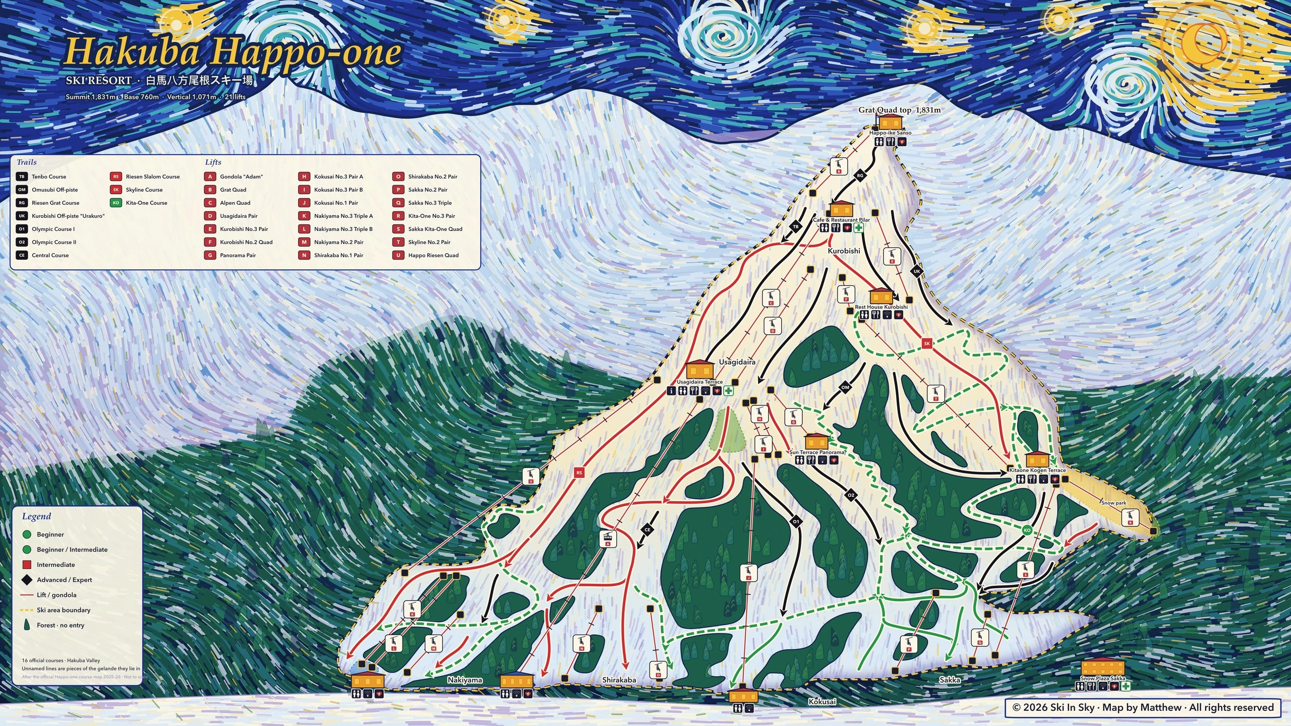 Hakuba · Happo-one trail map, painted