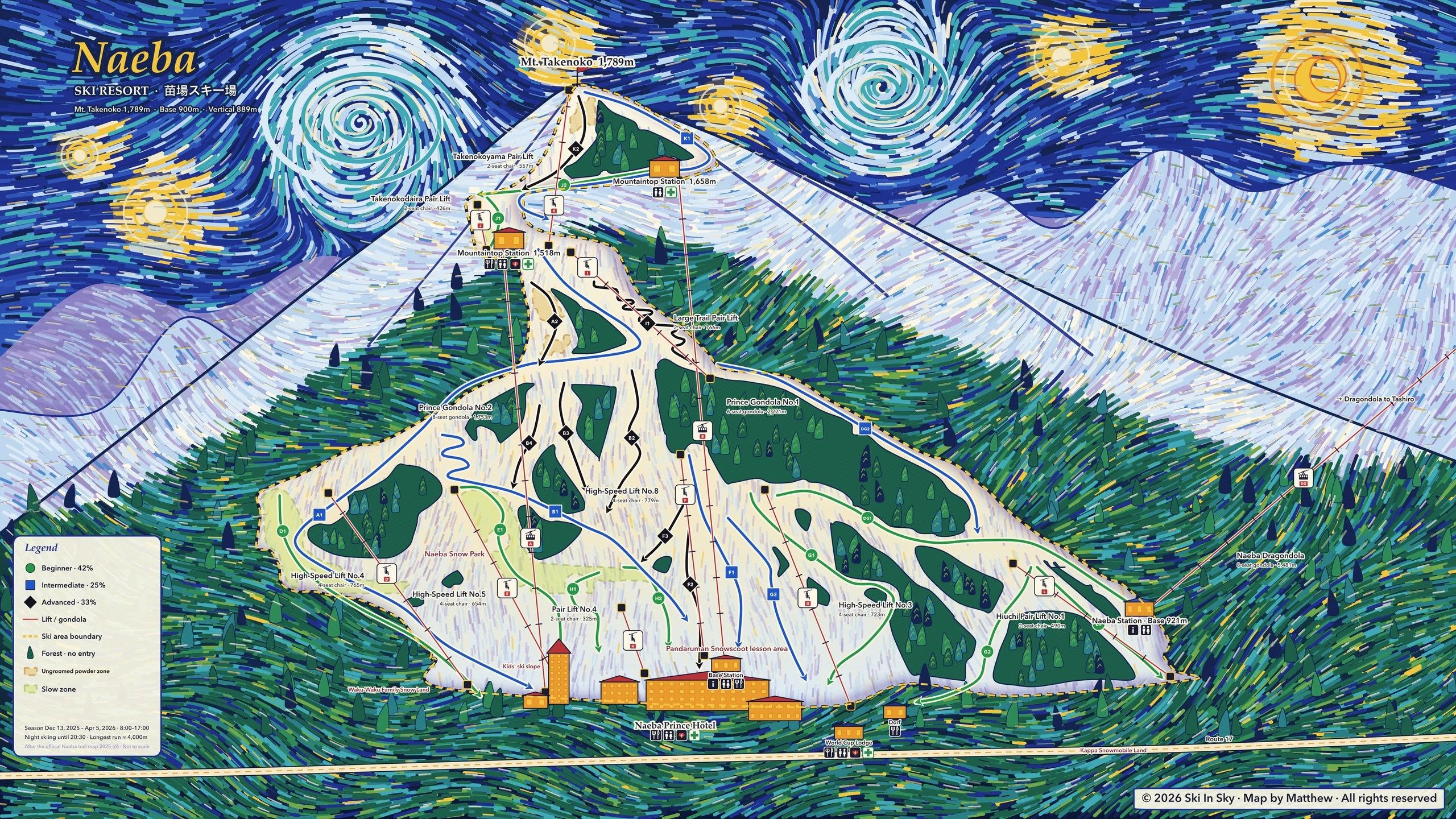 Naeba trail map, painted