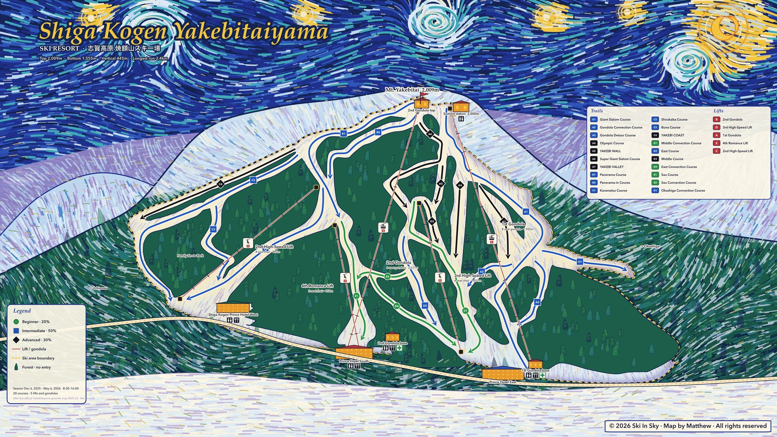 Shiga Kogen trail map, painted